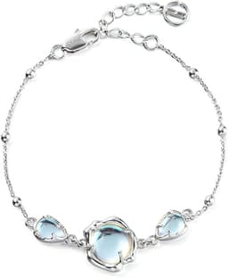 Cicy Bell Platinum Plated Link Bracelet Synthetic Moonstone Adjustable Cable Chain Station Bracelets, 5.9"+ 1.9" Extender